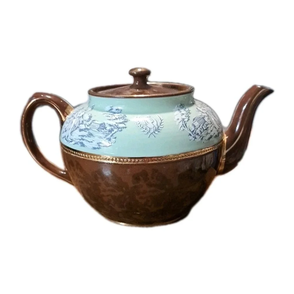 Vintage Sadler Staffordshire England Porcelain Teapot Greek Design Brown Green‎